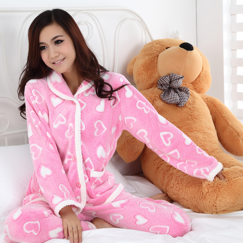 Free shipping 39 ! heart coral fleece sleepwear female long-sleeve autumn and winter lounge set