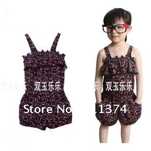 Free Shipping 3pcs/Lot 2012 Summer 3-6-year Girl Children Overall,Cute Cotton Kid's Jump suit,Fahion Hello Kitty Baby's Clothes