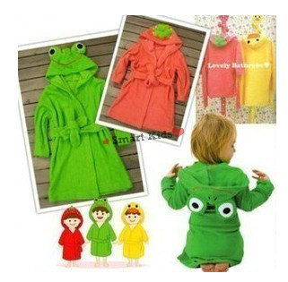 Free shipping!! 3pcs/lot baby girls/boys' bathrobes kids cartoon bath coat Frog/Strawberry/Duck robes cotton beach gown towels