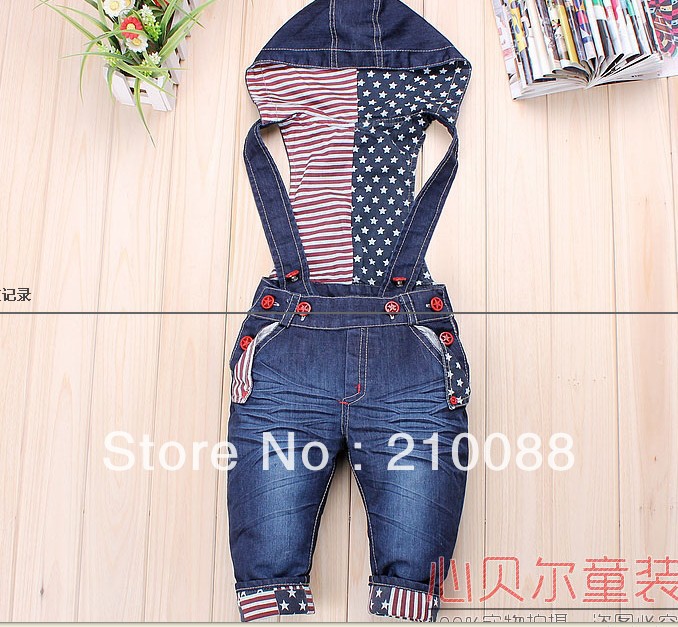 Free shipping 3pcs/lot baby suspender overalls girls boys long trousers jeans denim jumpsuit
