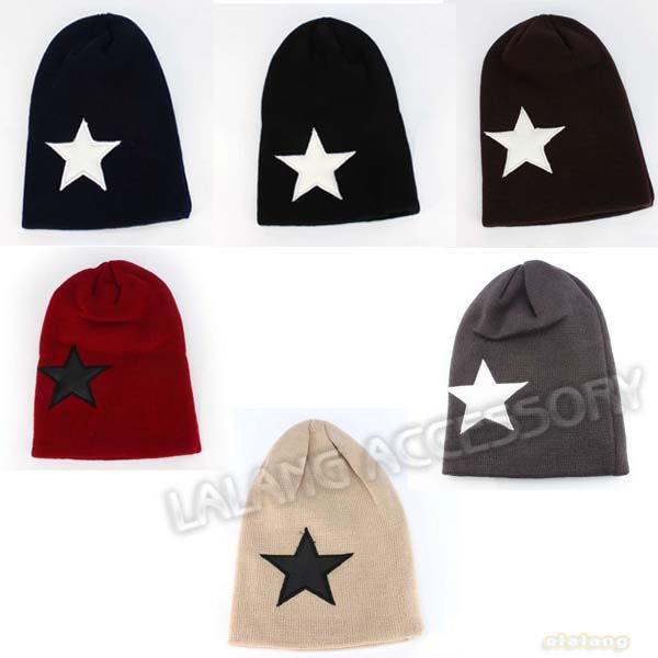 Free Shipping 3pcs/lot Handmade Oveersize Unisex Knitting Wool Star Knitted Hats Skullies & Beanies 6Colors 650173