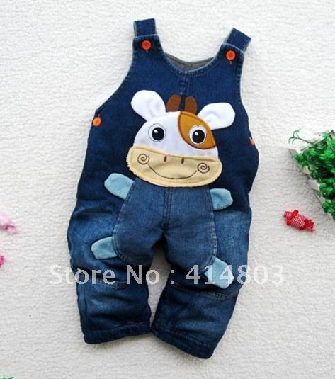 Free shipping 3pcs/lot Kids Cow suspender trousers baby wear children clothing overalls girls beautiful pants popular jeans