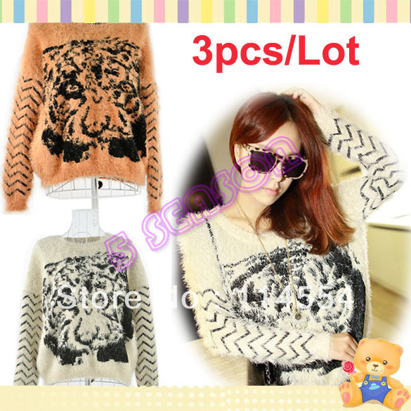 Free Shipping 3pcs/Lot New Women's Sweet Long Sleeve Knitted Sweater Top 2 Colors 10061