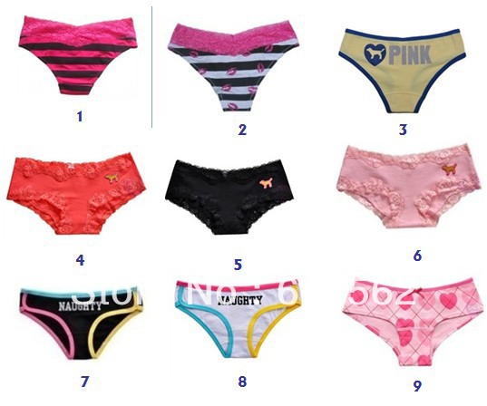 FREE SHIPPING 3pcs/lot Victoria Pink Sexy Women Brief Ladies Cotton Panties underwear G-String Mix Order 145 styles 2 sizes