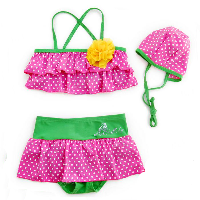 Free Shipping 3pcs Popular Dot Swim Wear Children Baby Hat for Girls Swimwears Children's Beach Swimsuit Bathing Suits  623