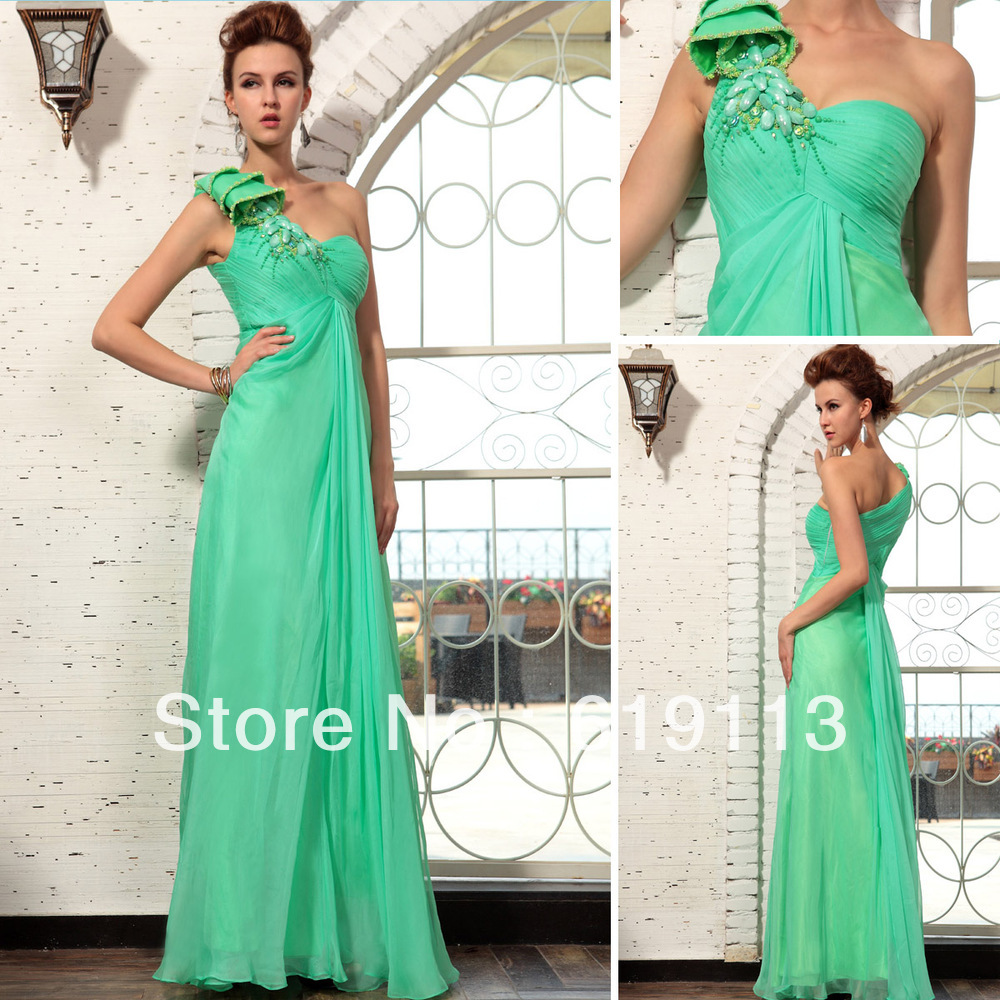 Free shipping 3Q DORISQUEEN Tencel Chiffon Green Color Beaded Celebrity Dresses 30681