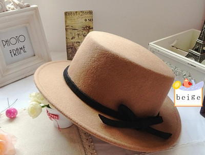 Free shipping  4 colors bowknot  hat  Flat-topped  small  along  hat  wool's  hat  359