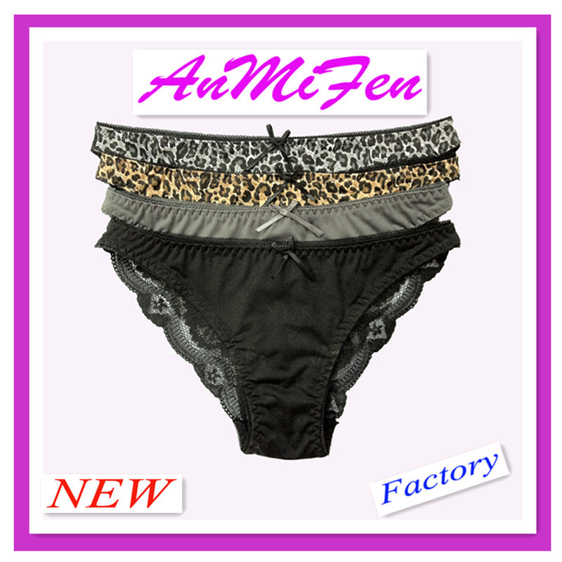 Free shipping 4 colors new arrival sexy lady leopard print panties fashionable design lingerie with lace for woman
