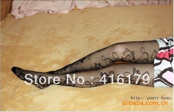 free shipping (4 piece a lot) black net stocking rosy flower women sexy tights have stock fashionable tights