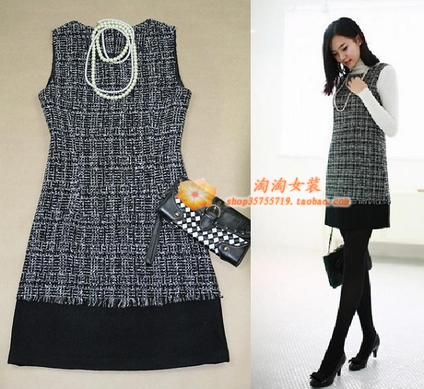 FREE SHIPPING 4 women's hepburn vintage classic tweed slim one-piece dress