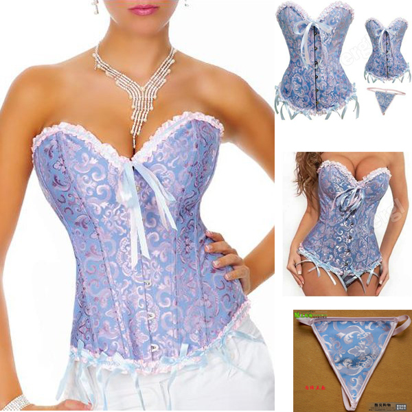 Free Shipping! 4056 Plus Size Waist Trimmer Women bustier Floral Embroidery Ruffled trim Sexy Corsets+G string