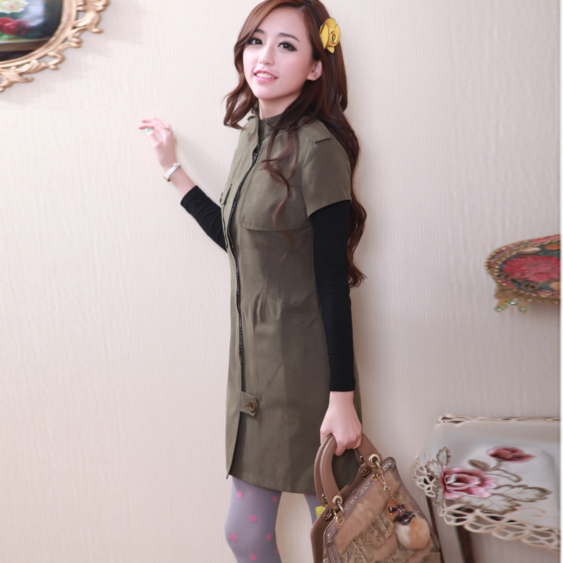 Free Shipping, 40633190 autumn new arrival fashion solid color gentlewomen single breasted epaulette short-sleeve trench