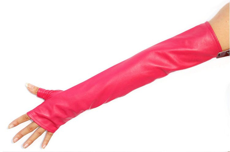 FREE SHIPPING!40cm real leather Rose-carmine long fingerless gloves hotsale lady's mittens