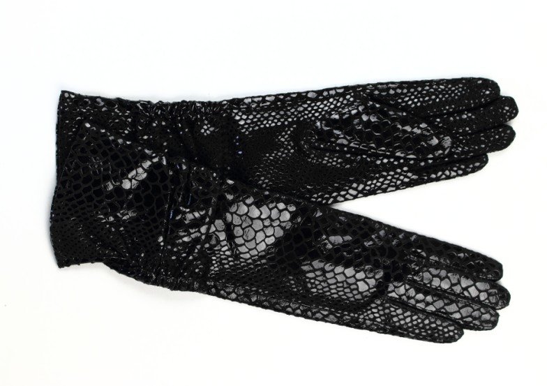 Free shipping 40cm snake-print genuine leather black gloves for show party lady gift