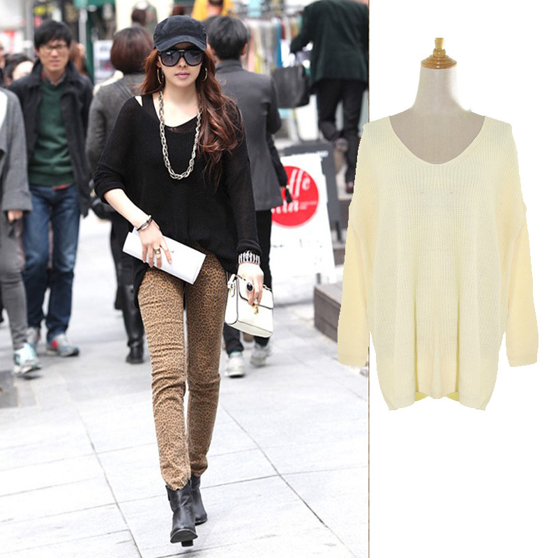 Free Shipping 41007 fashion autumn and winter solid color V-neck loose all-match sweater shirt MY