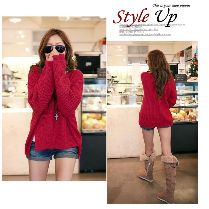 Free Shipping 41013 fashion autumn and winter solid color sweep irregular loose all-match sweater shirt outerwear MY