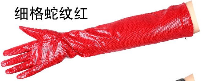 FREE SHIPPING! 45cm snake-print genuine leather red gloves Lady Gaga style Valentine's Day gift