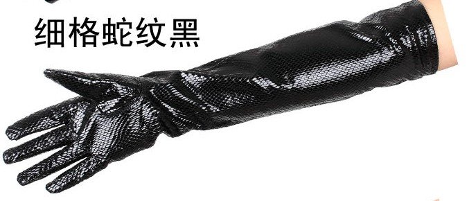 Free shipping 45cm snake-print real leather black gloves party mittens Valentine's Day gift