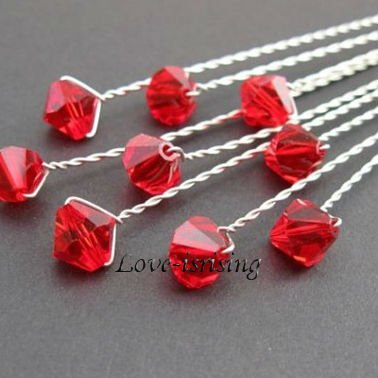 FREE SHIPPING-48pcs 8mm RED Acrylice Bead Wedding Flowers Wedding Accessories Wedding Bouquets Bridal Stem Jewelry