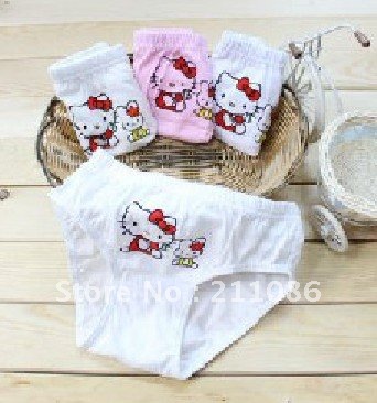 Free Shipping 48pcs/lot girl cartoon cat pattern children briefs, 100% Cotton Children's underwear  highest quality