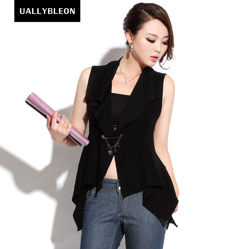 Free Shipping 49 ! black yarn sweater female medium-long sleeveless cardigan autumn and winter