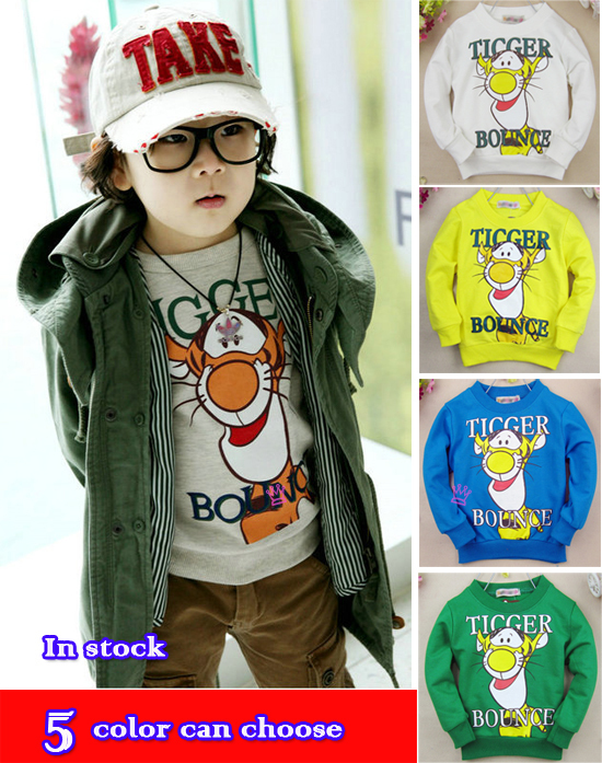 free shipping 4pcs 5 color children's clothing tigger sweatshirt child long-sleeve baby clothes for boys