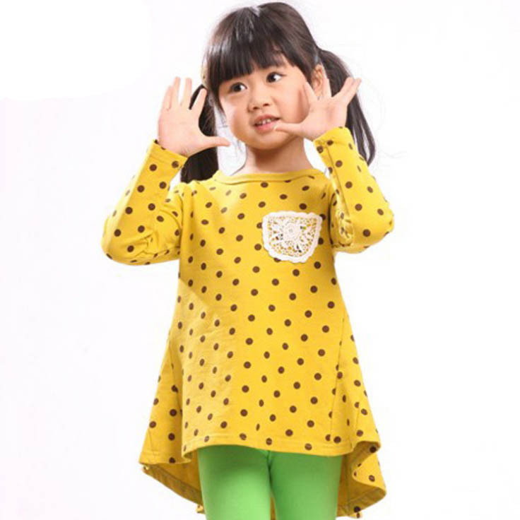 Free shipping 4pcs/lot 2013 spring cute wave point skirt side length sweater children's clothing new Korean children80-110