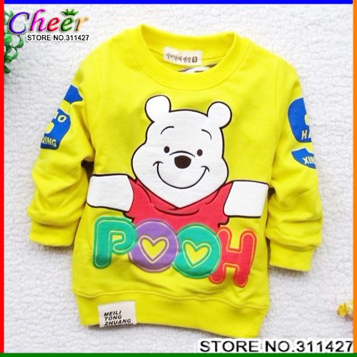 Free shipping!! 4pcs/lot baby boys cartoon pooh bear T-shirts cotton long sleeves T-shirts kids sweatershirts