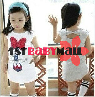 Free shipping! 4pcs/lot baby girl cartoon short sleeve Long Minnie T-shirt  cotton Mini dress two colors