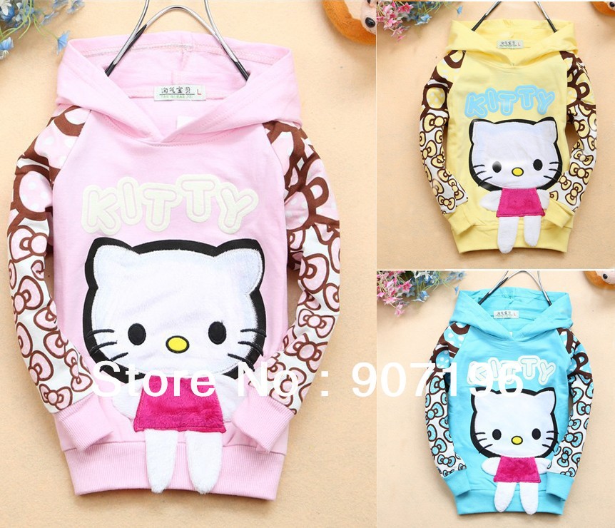 free shipping!!4pcs/lot baby girls' wear Hello Kitty coat long sleeve T-shirt girls' hoodies cartoon jacket baby cotton Tees
