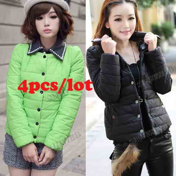 Free shipping 4pcs/lot Casual Black New Women's False Apart Collar Long Sleeve Cotton Padded Down Coat Outwear Tops 9610