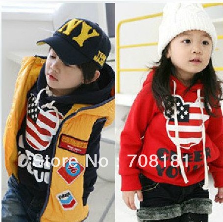 Free Shipping 4pcs/lot  children clothing baby girl's boy's mickey flag Hoodies sweatshirts sports leisure hoodie coat jackets