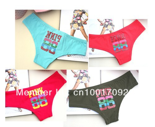 Free Shipping 4pcs/Lot Cotton Ladies Panties with Letters Brief Four Colors PK6801