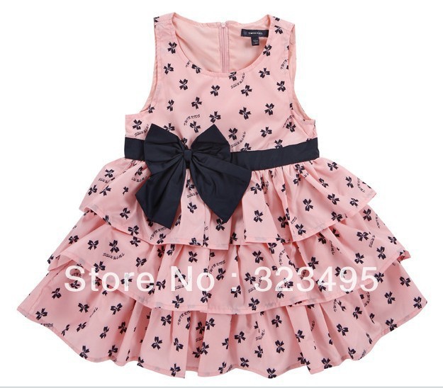 free shipping 4pcs/lot  hot   nice princess  dress girls  pink dress with bow  kids dress children clothing