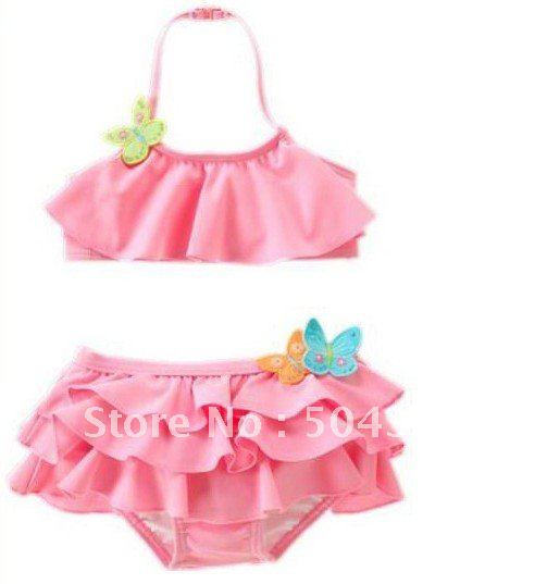 Free shipping 4pcs/lot pink color Girls Swimwear, skirt bathing suit bikini children swimwear kids swimsuits swimming beachwear