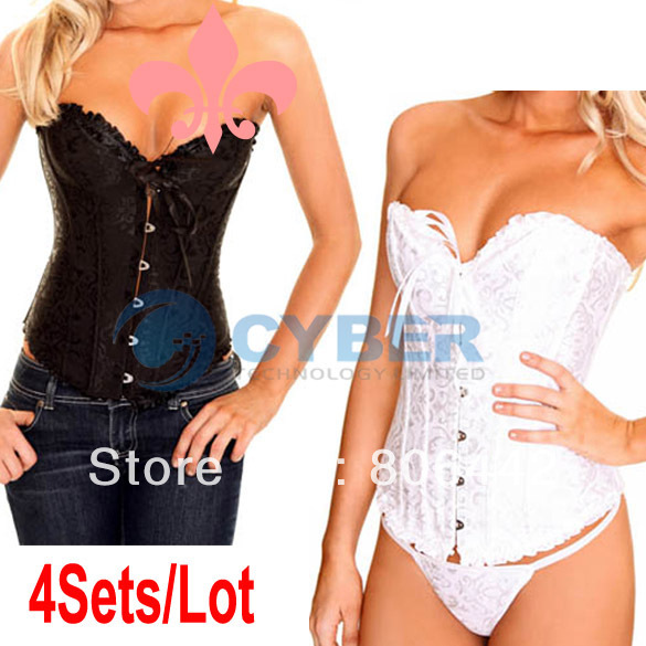 Free Shipping 4Pcs/Lot Sexy Lace up Steel Corset Lingerie Bustier body lift shaper, underwear Sleepwear 3106