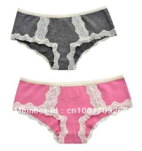 Free Shipping 4pcs/Lot VS Pink Cotton Ladies Panties with Lovely Lace Victoria Women's Underware  Three Colors   CL6801