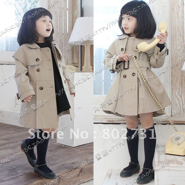 Free shipping,4pcs/lot wholesale 2013 fashion elegant girls coat double breasted trench girls jacket kid's coat children's coat