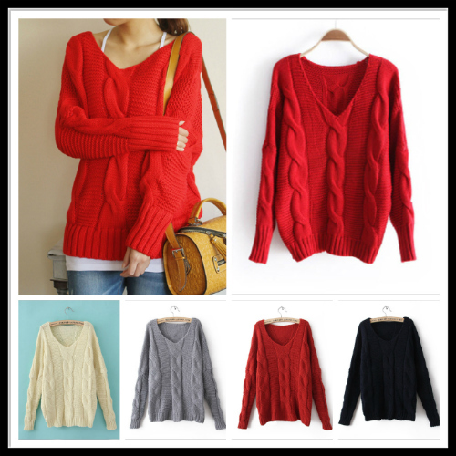 Free shipping-5 colors free size solid color V-neck batwing sleeve pullover women's sweater -high quality