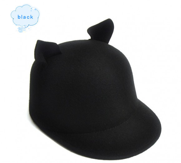 Free  shipping  5  colors  new small demon wool felt hat western style cat ear hat equestrian cap  255