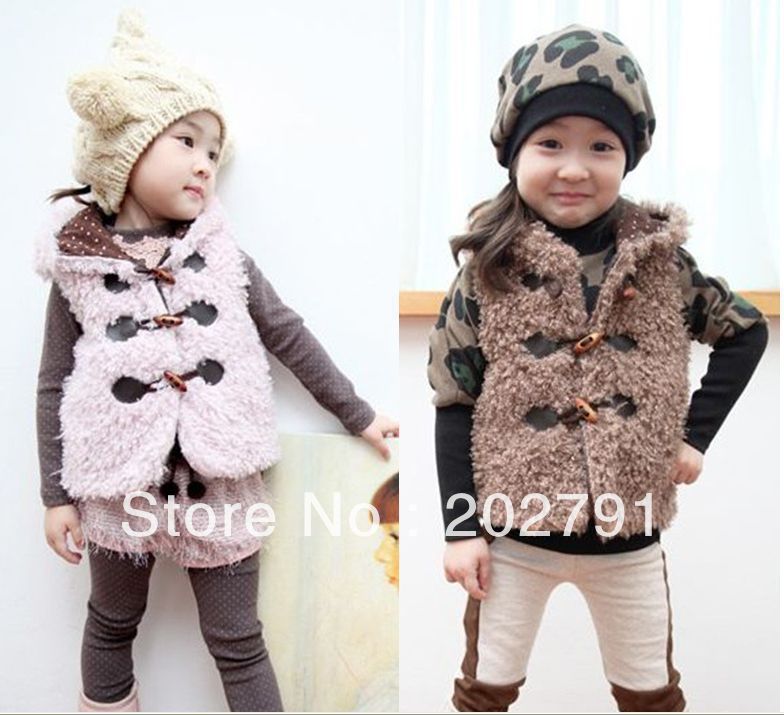 free shipping 5% off discount wholesale 10pcs girl's fashion autumn winter Coral fleece vest children outwears jackets coats