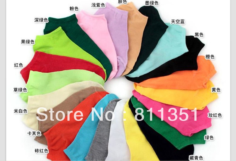 Free Shipping 5 pairs Candy Colors Cotton Womens Fashion Low Cut Ankle Crew Slipper Socks