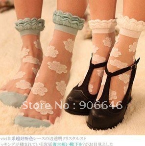 FREE SHIPPING 5 PC/LOT Lace Transparent Crystal Vintage Short Rose Socks Fashion Women Round Dot Stockings