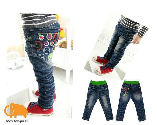 Free shipping 5 pcs a lot,Newest Baby girls fashion skinny jeans,top quality,numbers pattern,deep blue casual denim pants