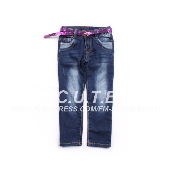 Free Shipping 5 Pcs Girls Fashion Jeans Child Leisure Belt Jeans Wear  Babies Trousers Kid Pants Denim Fashion Bottom 1213021-BP