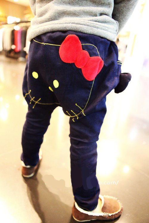 Free shipping 5 pcs Korean style jeans pants/girl's carton jeans long trousers/kids cat picture jeans shorts/ long pants