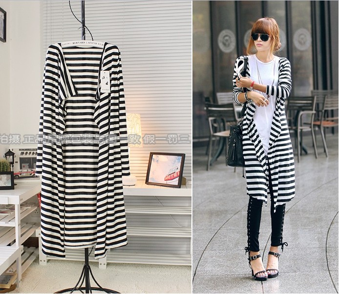 Free shipping 5 pcs/lot! 2013 New Fashion Irregular Cotton Stripe Long Cardigan Outerwear Air conditioning blouse CQ0051