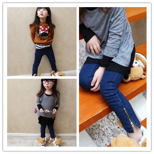 Free shipping 5 pcs/ lot Cheap Kids good quality long baby girl's leisure jeans,size:5-13#