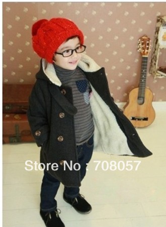 Free shipping  5 pcs/lot  fashion lovely thick warm hooded girls  jacket  Double-breasted worsted Lamb velvet kids coat in stock