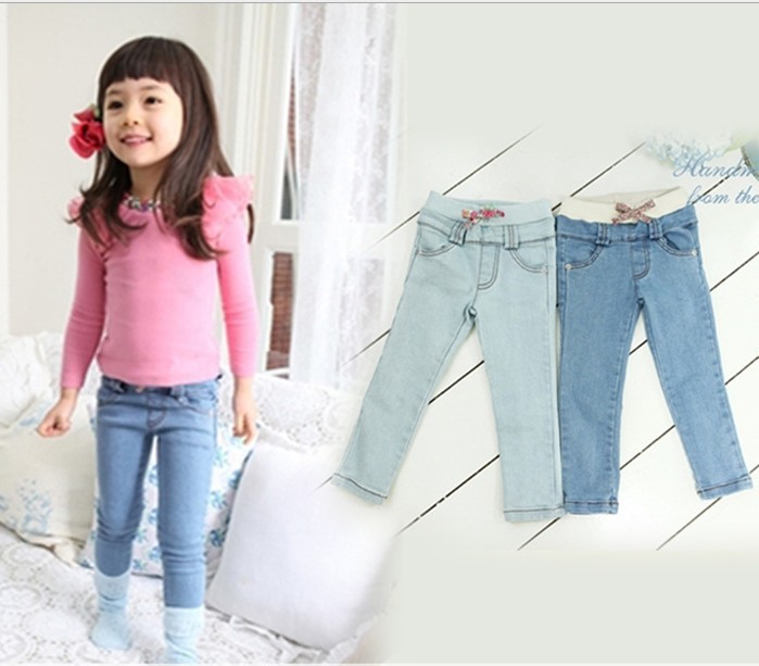 Free shipping (5 pieces/lot) Children's girl's jeans girl pants jeans tight pants girl pure color jeans